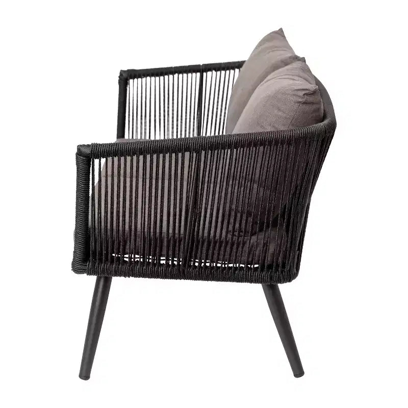 Emma and Oliver Black & Gray Allwetter-Sitzgruppe aus geflochtenem Material, vierteilig, mit Kissen und Metall-Couchtisch für Veranda, Garten und Terrasse