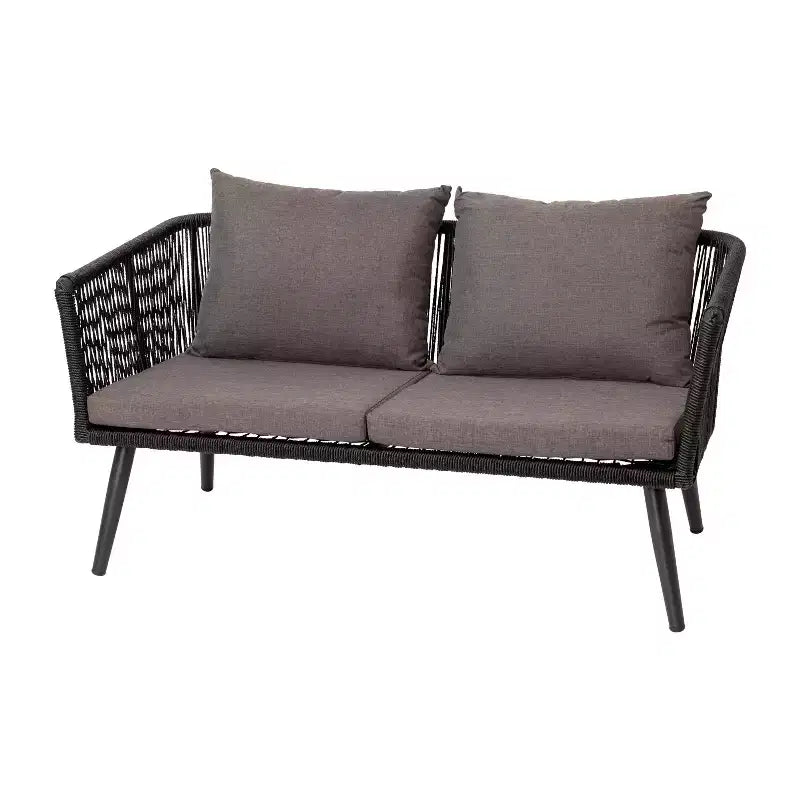 Emma and Oliver Black & Gray Allwetter-Sitzgruppe aus geflochtenem Material, vierteilig, mit Kissen und Metall-Couchtisch für Veranda, Garten und Terrasse