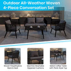 Emma and Oliver Black & Gray Allwetter-Sitzgruppe aus geflochtenem Material, vierteilig, mit Kissen und Metall-Couchtisch für Veranda, Garten und Terrasse