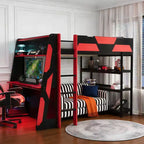 Luxystar Gaming-Hochbett mit Schreibtisch, Ablageregalen und Beleuchtung