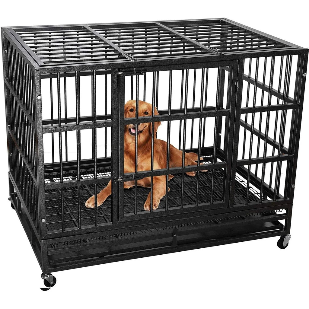 BOSSIN 48/38 Zoll Schwerlast-Hundebox, unverwüstlich, ausbruchsicher, mit feststellbaren Rollen