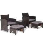 Costway 5-teiliges Terrassenmöbel-Set aus Rattan, Polsterhocker mit Bezug, platzsparend, Cremeweiß/Grau/Rot/Türkis