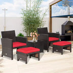 Costway 5-teiliges Terrassenmöbel-Set aus Rattan, Polsterhocker mit Bezug, platzsparend, Cremeweiß/Grau/Rot/Türkis