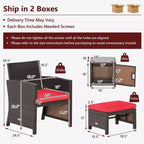 Costway 5-teiliges Terrassenmöbel-Set aus Rattan, Polsterhocker mit Bezug, platzsparend, Cremeweiß/Grau/Rot/Türkis