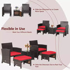 Costway 5-teiliges Terrassenmöbel-Set aus Rattan, Polsterhocker mit Bezug, platzsparend, Cremeweiß/Grau/Rot/Türkis