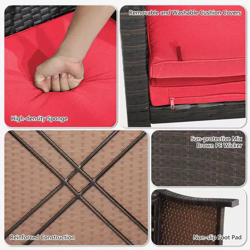 Costway 5-teiliges Terrassenmöbel-Set aus Rattan, Polsterhocker mit Bezug, platzsparend, Cremeweiß/Grau/Rot/Türkis