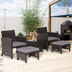 Costway 5-teiliges Terrassenmöbel-Set aus Rattan, Polsterhocker mit Bezug, platzsparend, Cremeweiß/Grau/Rot/Türkis