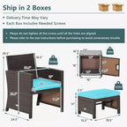 Costway 5-teiliges Terrassenmöbel-Set aus Rattan, Polsterhocker mit Bezug, platzsparend, Cremeweiß/Grau/Rot/Türkis