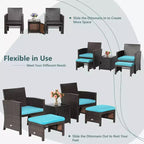 Costway 5-teiliges Terrassenmöbel-Set aus Rattan, Polsterhocker mit Bezug, platzsparend, Cremeweiß/Grau/Rot/Türkis