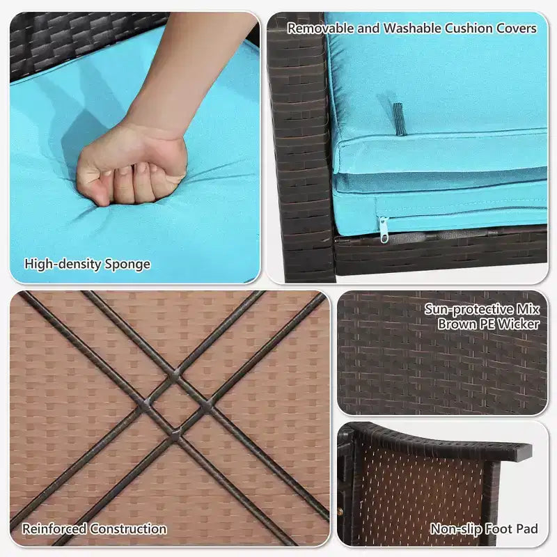Costway 5-teiliges Terrassenmöbel-Set aus Rattan, Polsterhocker mit Bezug, platzsparend, Cremeweiß/Grau/Rot/Türkis