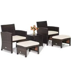 Costway 5-teiliges Terrassenmöbel-Set aus Rattan, Polsterhocker mit Bezug, platzsparend, Cremeweiß/Grau/Rot/Türkis