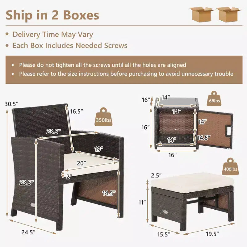 Costway 5-teiliges Terrassenmöbel-Set aus Rattan, Polsterhocker mit Bezug, platzsparend, Cremeweiß/Grau/Rot/Türkis