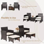 Costway 5-teiliges Terrassenmöbel-Set aus Rattan, Polsterhocker mit Bezug, platzsparend, Cremeweiß/Grau/Rot/Türkis