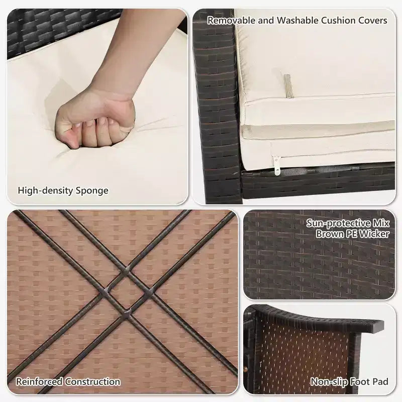 Costway 5-teiliges Terrassenmöbel-Set aus Rattan, Polsterhocker mit Bezug, platzsparend, Cremeweiß/Grau/Rot/Türkis