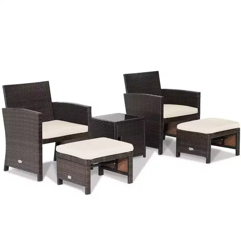 Costway 5-teiliges Terrassenmöbel-Set aus Rattan, Polsterhocker mit Bezug, platzsparend, Cremeweiß/Grau/Rot/Türkis