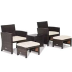 Costway 5-teiliges Terrassenmöbel-Set aus Rattan, Polsterhocker mit Bezug, platzsparend, Cremeweiß/Grau/Rot/Türkis