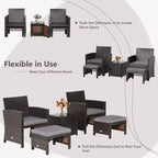 Costway 5-teiliges Terrassenmöbel-Set aus Rattan, Polsterhocker mit Bezug, platzsparend, Cremeweiß/Grau/Rot/Türkis