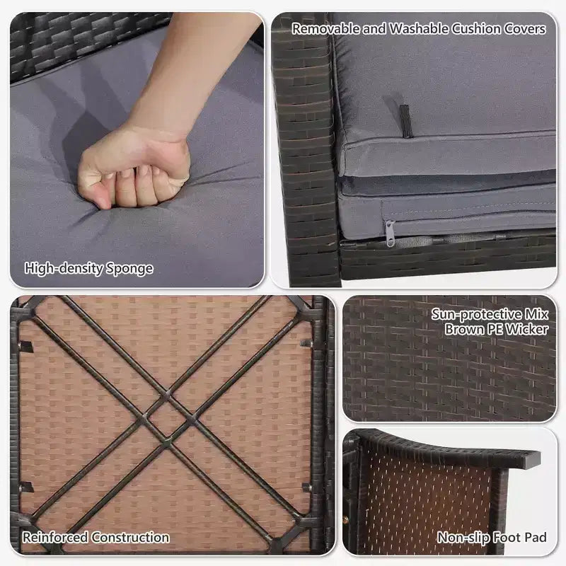 Costway 5-teiliges Terrassenmöbel-Set aus Rattan, Polsterhocker mit Bezug, platzsparend, Cremeweiß/Grau/Rot/Türkis