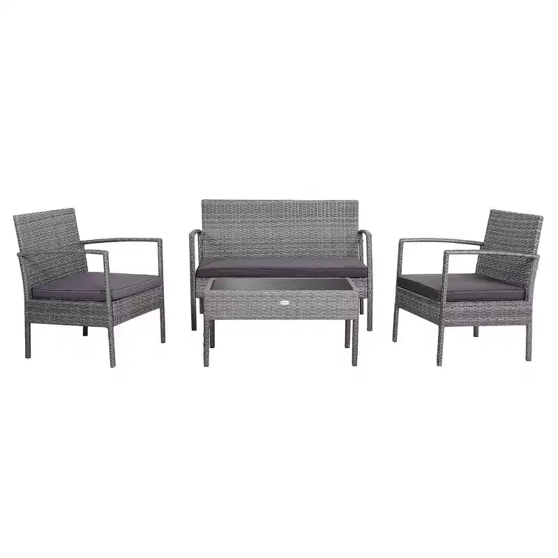 Costway 4-teiliges Outdoor Rattan Möbelset Terrassen-Sofa-Garnitur mit Kissen, Grau