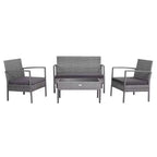 Costway 4-teiliges Outdoor Rattan Möbelset Terrassen-Sofa-Garnitur mit Kissen, Grau