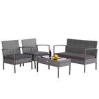 Costway 4-teiliges Outdoor Rattan Möbelset Terrassen-Sofa-Garnitur mit Kissen, Grau