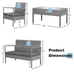 Costway 4-teiliges Outdoor Rattan Möbelset Terrassen-Sofa-Garnitur mit Kissen, Grau