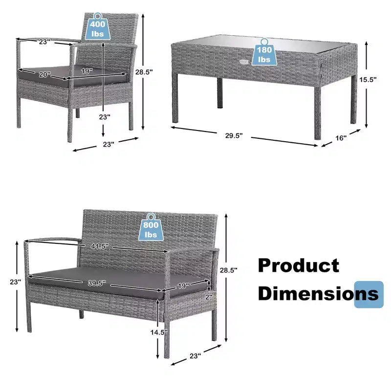 Costway 4-teiliges Outdoor Rattan Möbelset Terrassen-Sofa-Garnitur mit Kissen, Grau
