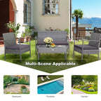Costway 4-teiliges Outdoor Rattan Möbelset Terrassen-Sofa-Garnitur mit Kissen, Grau