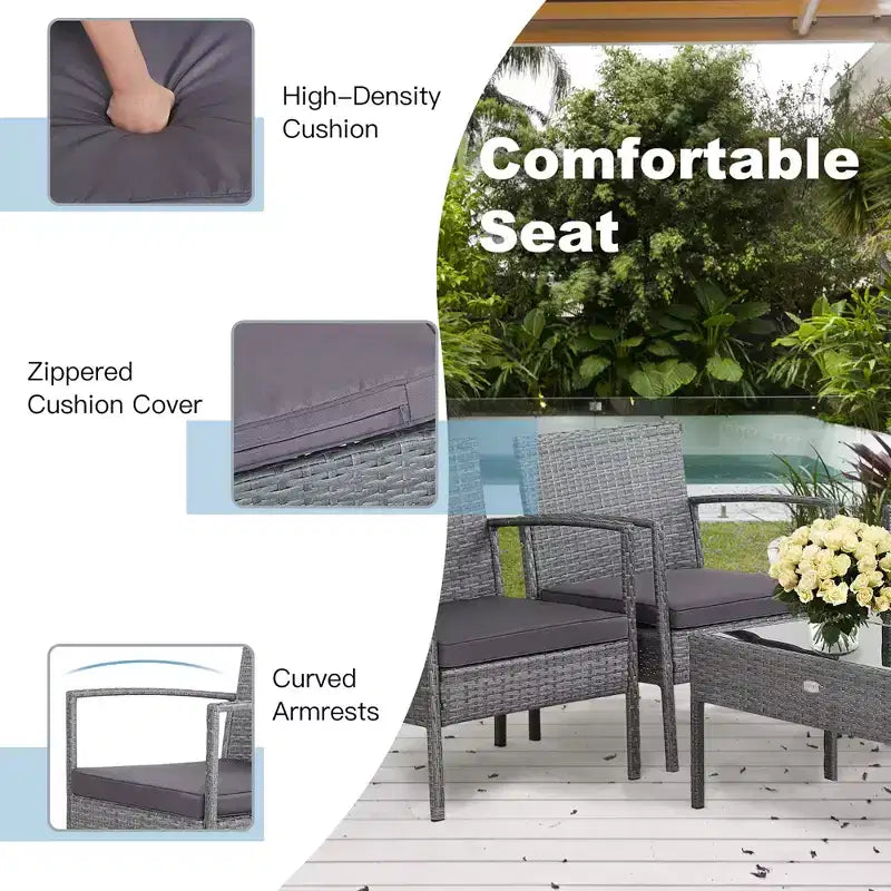 Costway 4-teiliges Outdoor Rattan Möbelset Terrassen-Sofa-Garnitur mit Kissen, Grau