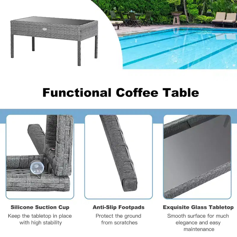 Costway 4-teiliges Outdoor Rattan Möbelset Terrassen-Sofa-Garnitur mit Kissen, Grau
