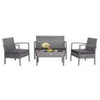 Costway 4-teiliges Outdoor Rattan Möbelset Terrassen-Sofa-Garnitur mit Kissen, Grau