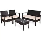 Costway Terrassen-Rattanmöbel-Set, 4-teilig, mit gepolsterten Sitzen und Glastisch