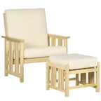 Outsunny Terrassenmöbel-Set, Holz-Gartensessel mit Ottoman, 2-teiliger gepolsterter Gartenliegestuhl, Sofasessel mit Fußstütze, Beige