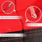 Costway 8-teiliges Terrassen-Rattanmöbel-Set mit Feuerstellentisch, Tankhalterung und Abdeckung, in Elfenbein/Schwarz/Marineblau/Rot/Türkis