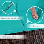 Costway 8-teiliges Terrassen-Rattanmöbel-Set mit Feuerstellentisch, Tankhalterung und Abdeckung, in Elfenbein/Schwarz/Marineblau/Rot/Türkis