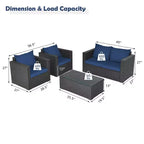 Costway 4-teiliges Garten-Rattan-Möbelset gepolstertes Sofa, Loveseat mit marineblauem und türkisfarbenem Bezug