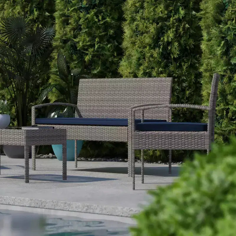 Flash Furniture Aransas Serie 4-teiliges Terrassenmöbel-Set mit Stahlrahmen und Kissen