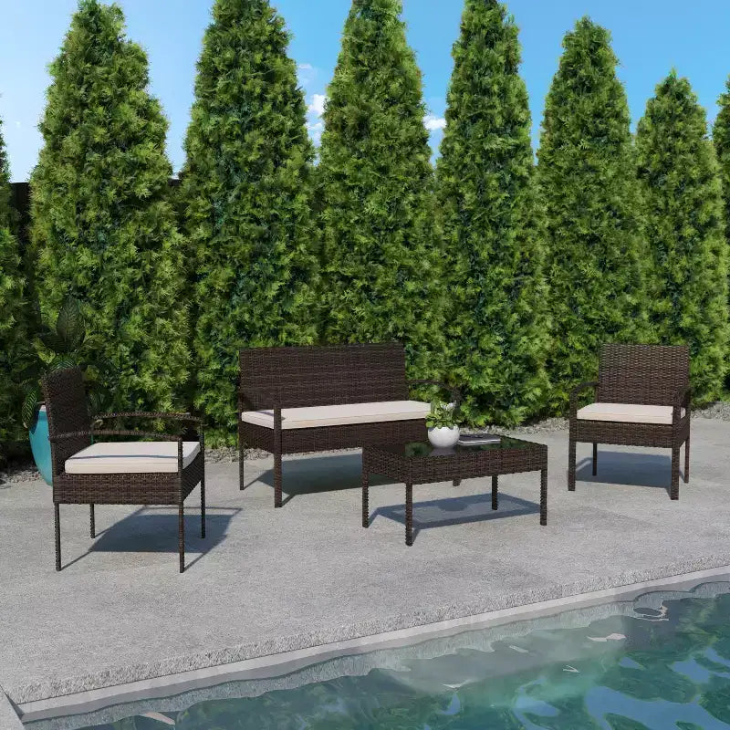 Flash Furniture Aransas Serie 4-teiliges Terrassenmöbel-Set mit Stahlrahmen und Kissen