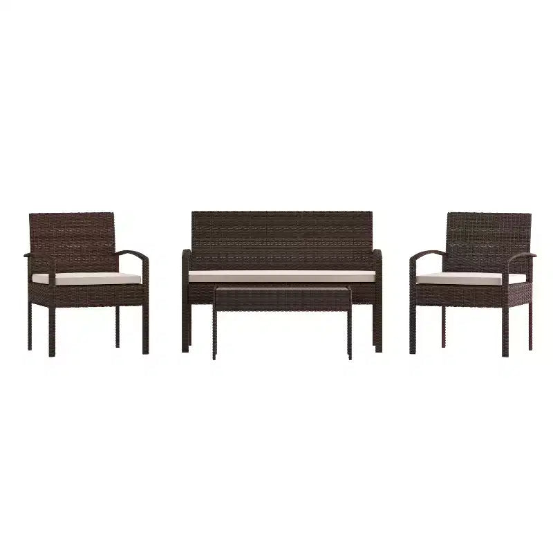 Flash Furniture Aransas Serie 4-teiliges Terrassenmöbel-Set mit Stahlrahmen und Kissen