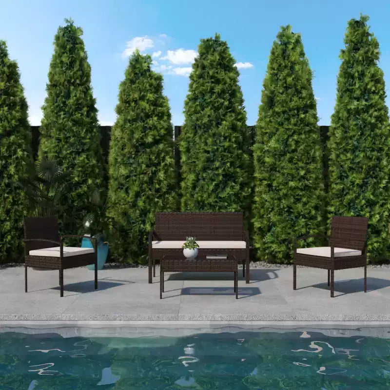 Flash Furniture Aransas Serie 4-teiliges Terrassenmöbel-Set mit Stahlrahmen und Kissen
