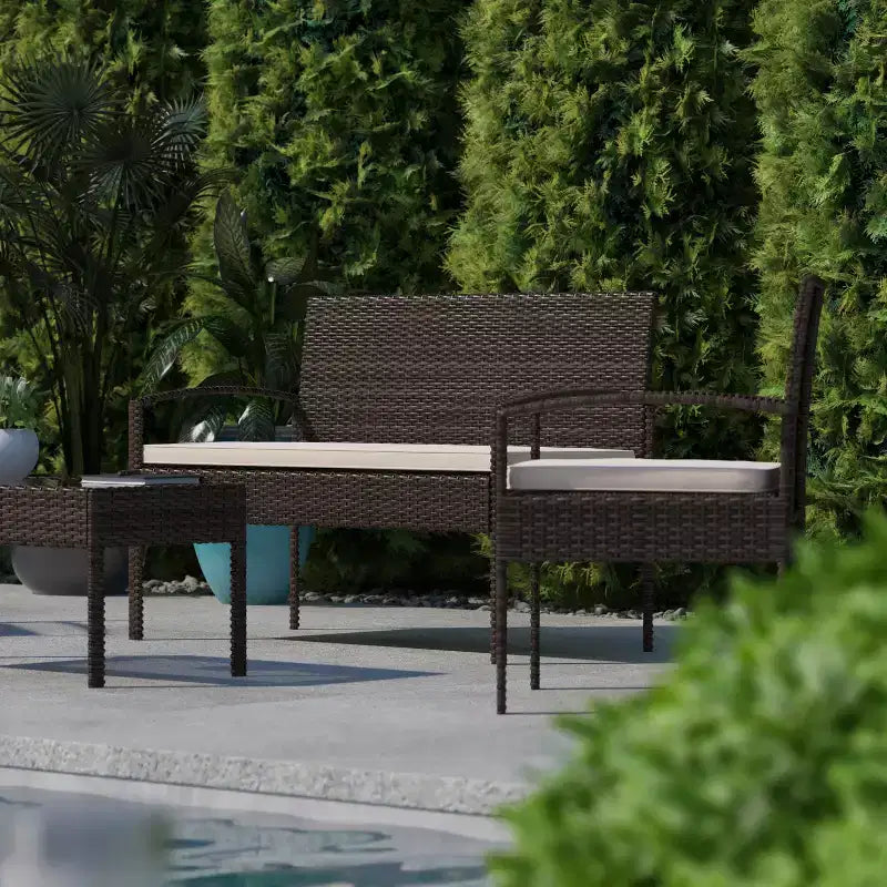 Flash Furniture Aransas Serie 4-teiliges Terrassenmöbel-Set mit Stahlrahmen und Kissen
