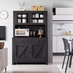 Küchenschrank mit Mikrowellenständer, Vitrinenschrank mit Anrichte und verstellbaren Einlegeböden, für Küche, Esszimmer