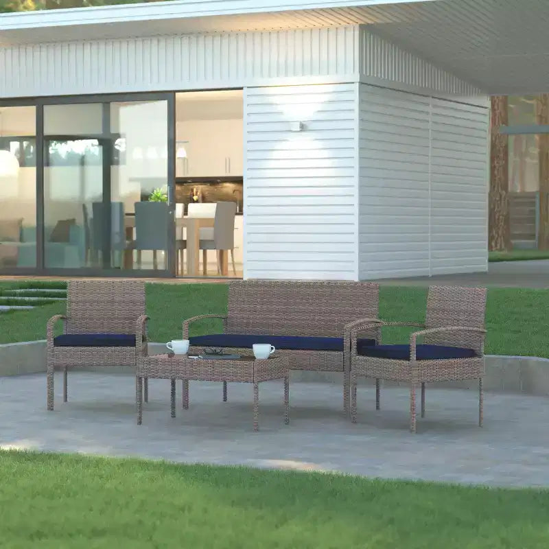 Emma and Oliver 4-teiliges Terrassenset mit Stahlgestell und Kissen - Sitzgelegenheiten für den Außenbereich