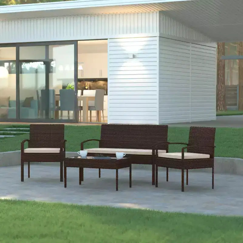 Emma and Oliver 4-teiliges Terrassenset mit Stahlgestell und Kissen - Sitzgelegenheiten für den Außenbereich