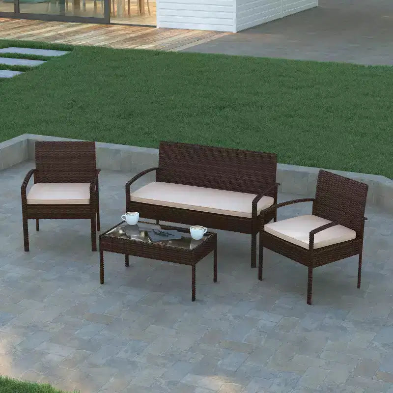 Emma and Oliver 4-teiliges Terrassenset mit Stahlgestell und Kissen - Sitzgelegenheiten für den Außenbereich
