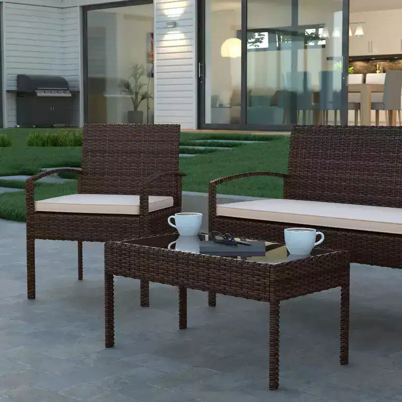 Emma and Oliver 4-teiliges Terrassenset mit Stahlgestell und Kissen - Sitzgelegenheiten für den Außenbereich