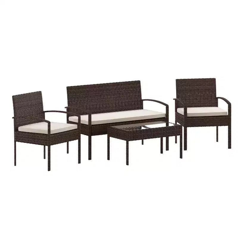 Emma and Oliver 4 Piece Patio Set with Steel Frame and Cushions - Outdoor Seating