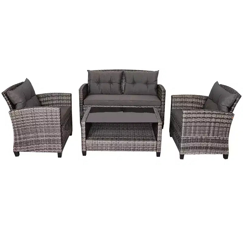 Costway 4tlg./8tlg. Terrassenmöbel-Set aus Polyrattan, Couchtisch, gepolstertes Sofa, Garten, Rasen, Grau