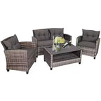Costway 4tlg./8tlg. Terrassenmöbel-Set aus Polyrattan, Couchtisch, gepolstertes Sofa, Garten, Rasen, Grau
