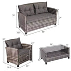 Costway 4tlg./8tlg. Terrassenmöbel-Set aus Polyrattan, Couchtisch, gepolstertes Sofa, Garten, Rasen, Grau